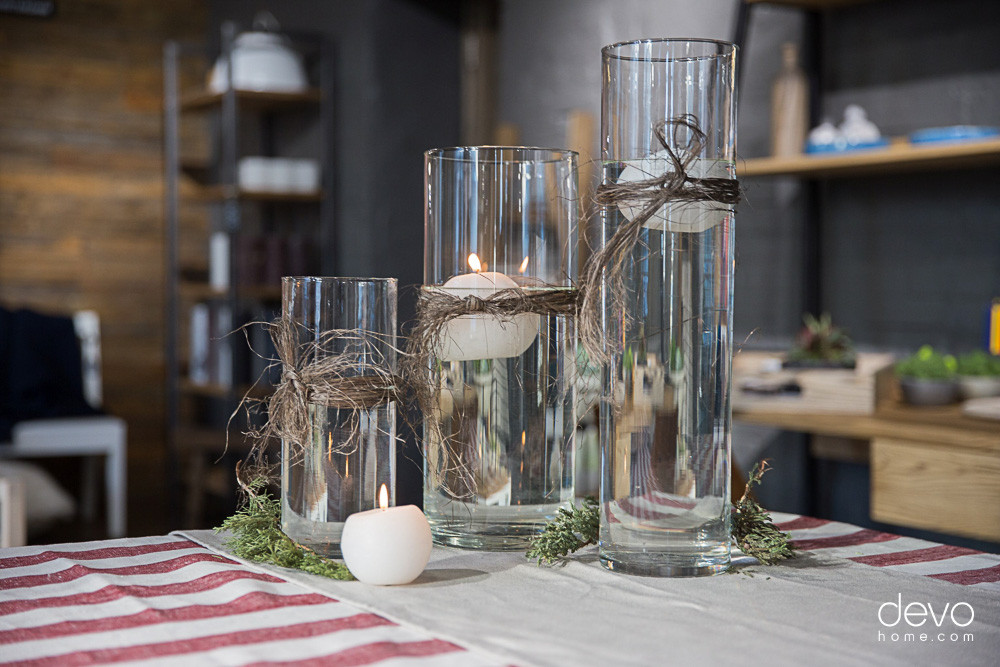 Фото Подарунковий набір "Стихія", комплект з трьох ваз зі свічками та хвойними гілочками 